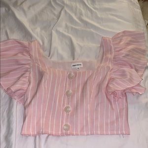 cropped superdown light pink and white shirt